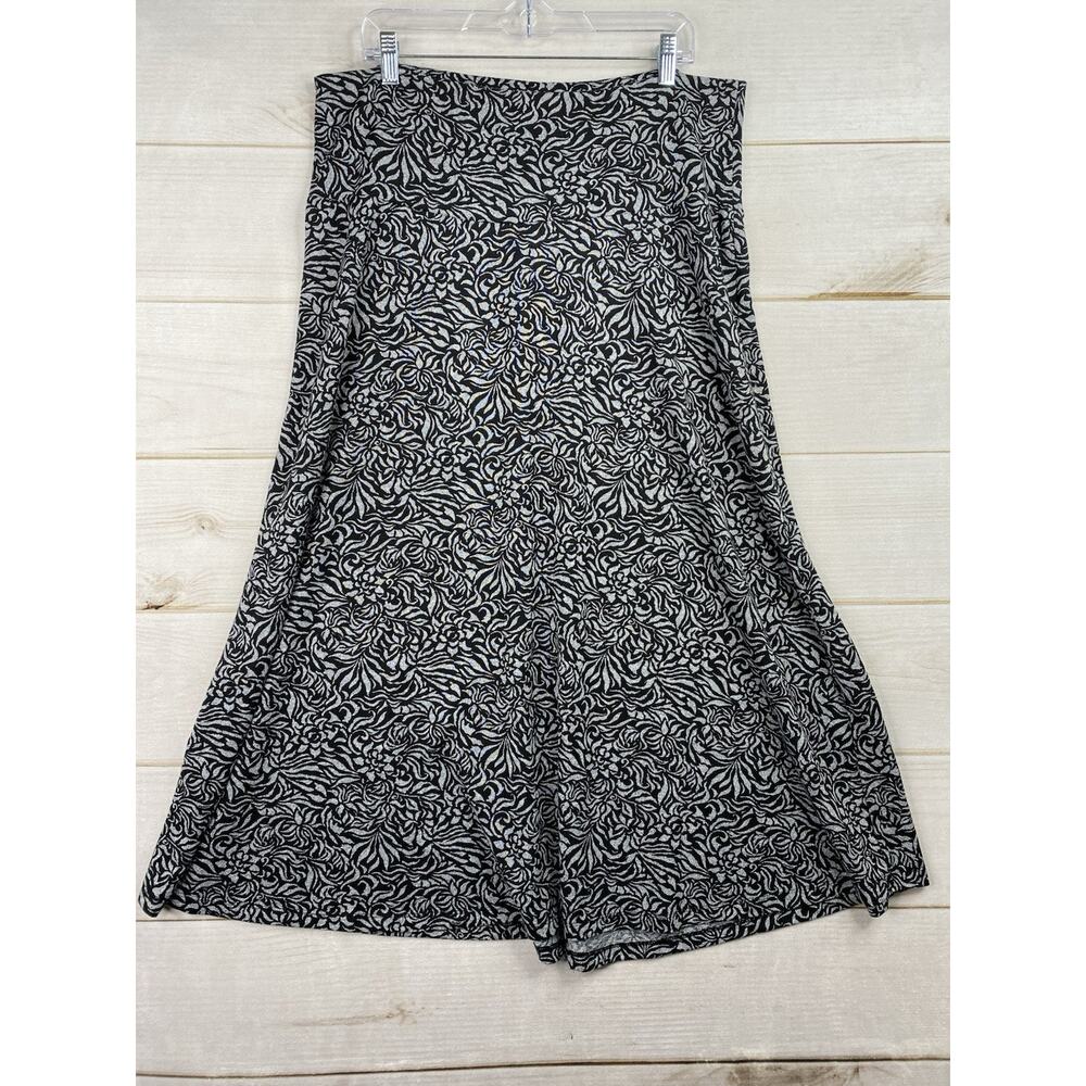 CJ Banks Maxi Skirt 1X Black White Floral Cottagecore Peasant Boho Chic Pull On